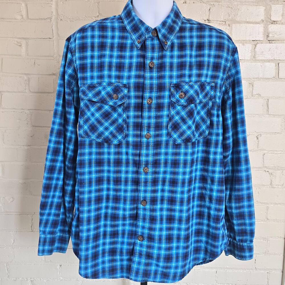 Duluth Trading Co Flannel Shirt Vibrant Blue Plaid┃Utility Workwear Gorpcore